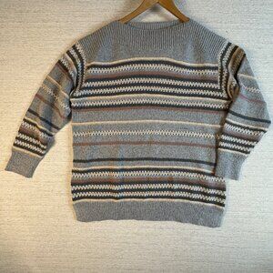 Liz Claiborne Womens XL Gray Sweater Striped Metallic Accents Neutral Everyday